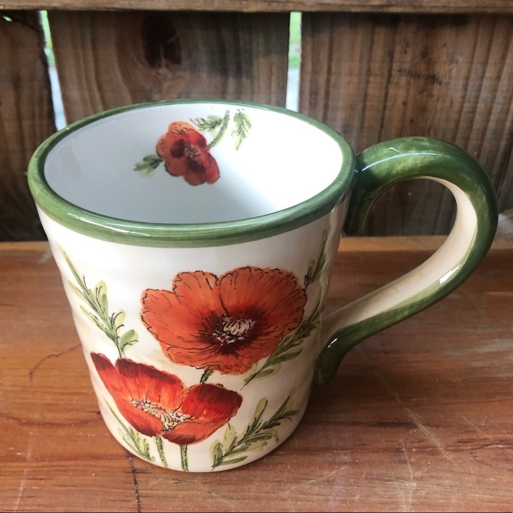 Hand Painted Red Poppy Floral Ceramic Coffee Mug
